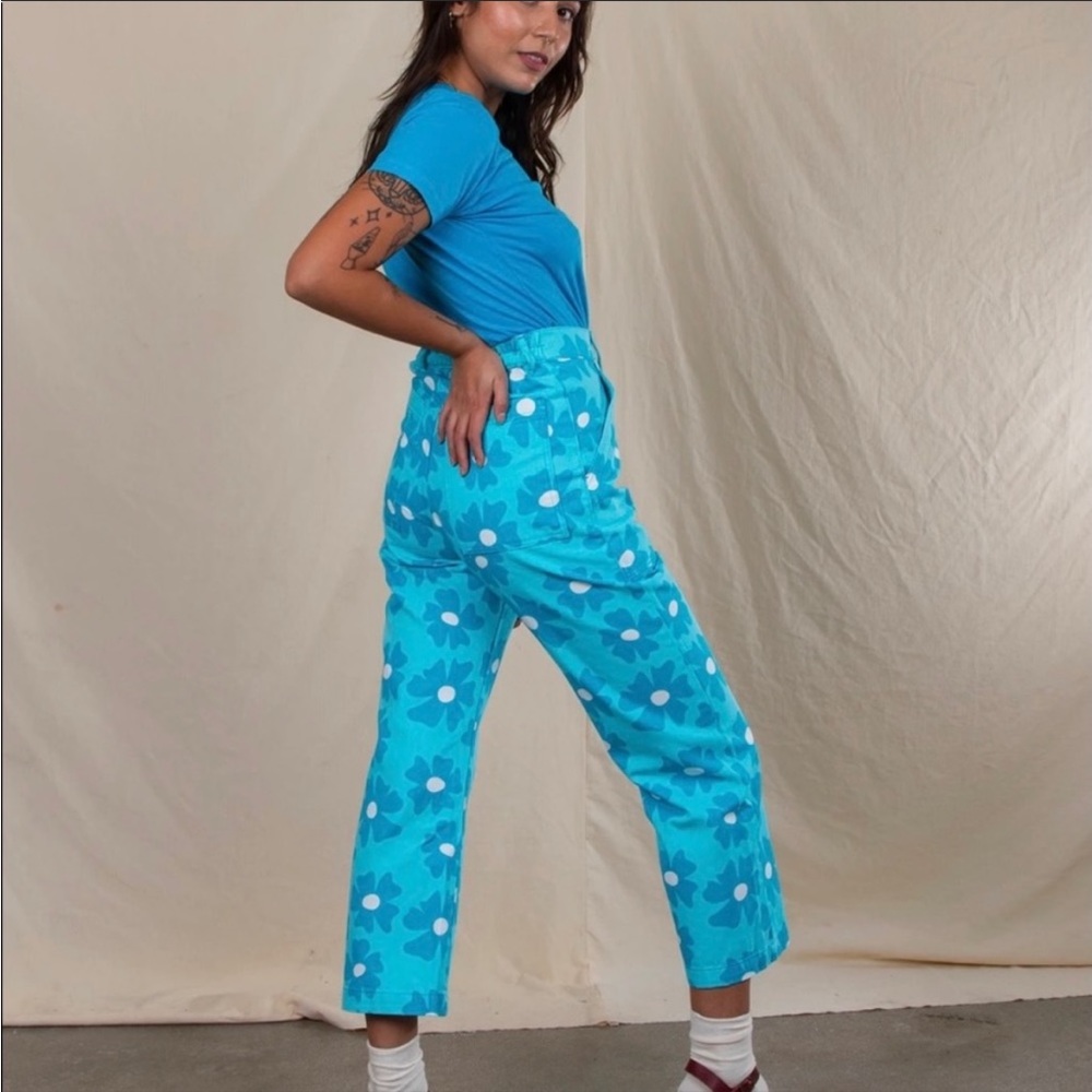 Big bud press flower print work pants